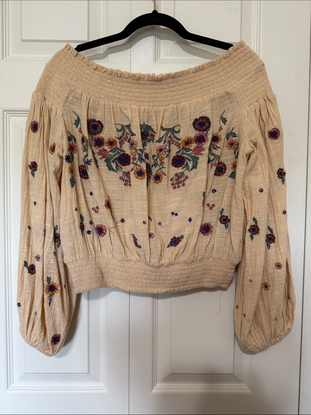 Free People Cream Embroidered Off-Shoulder Tunic